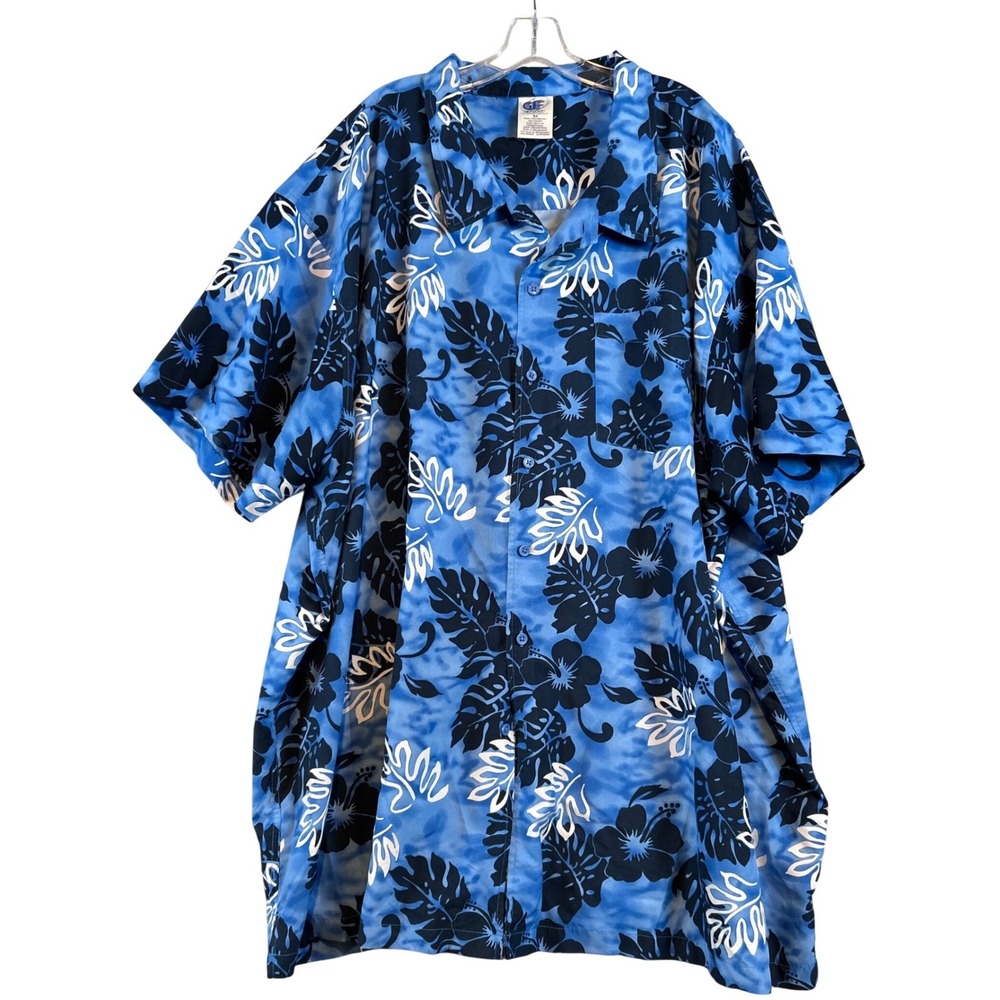 GF Sport George Foreman Mens 5X Blue Tropical‎ Hibiscus Floral Hawaiian Shirt